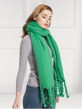 Solid Blanket Scarf W/ Twisted Tassels